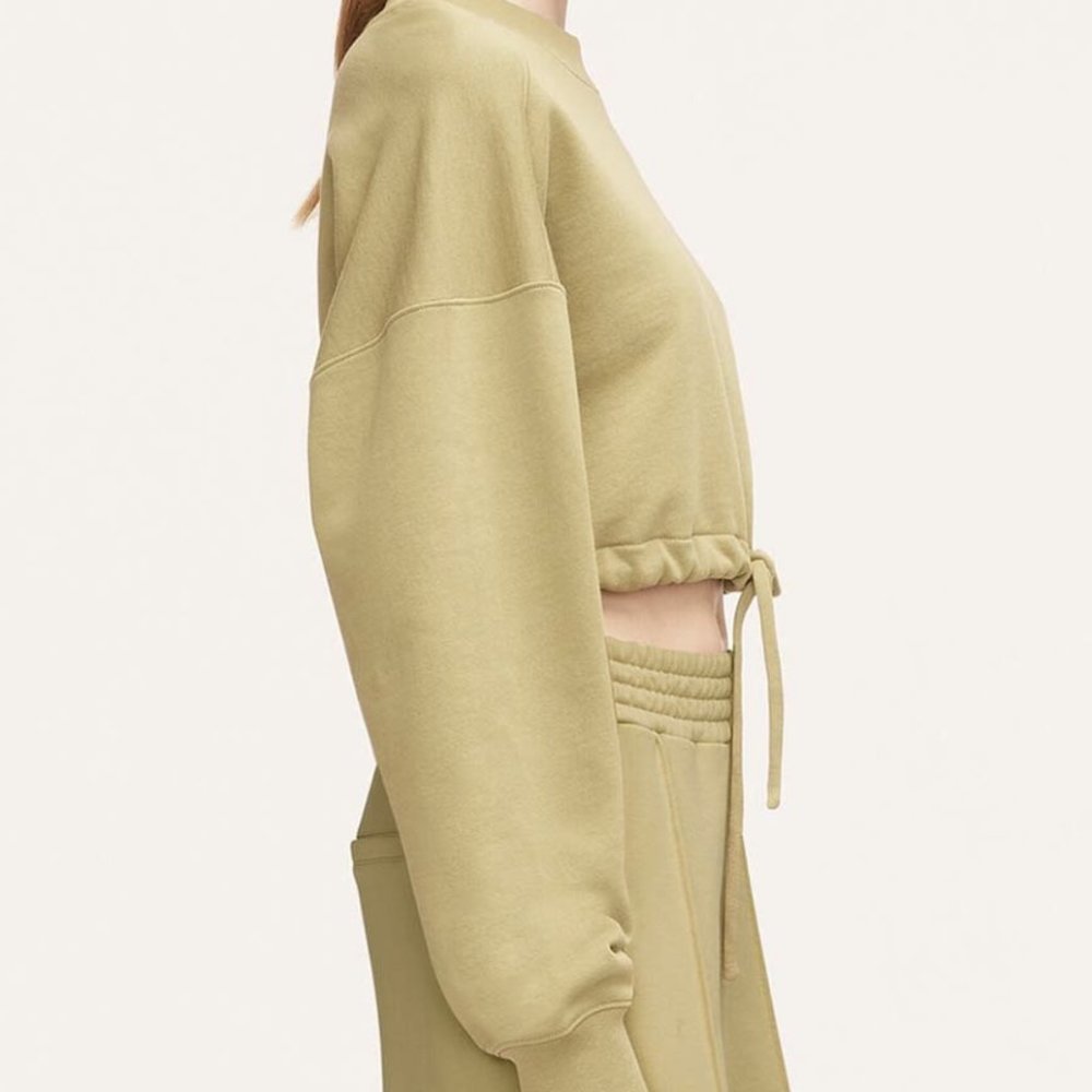 Rebecca Taylor NEW Light Olive Drawstring-Hem Crop Sweatshirt Women MEDIUM $195 - Picture 4 of 13
